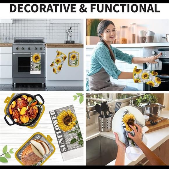 5 Pieces Sunflower Kitchen Designers Soft and Absorbent Cotton Towels - Picture 5 of 6